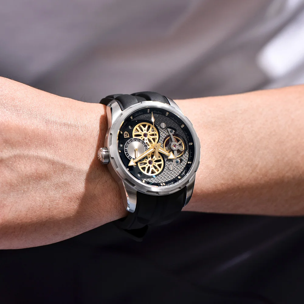 2025 New PAGANI DESIGN Watches Skeleton Tourbillon Automatic Men Watch Luminous Rubber Strap Mechanical Watch For Men Waterproof
