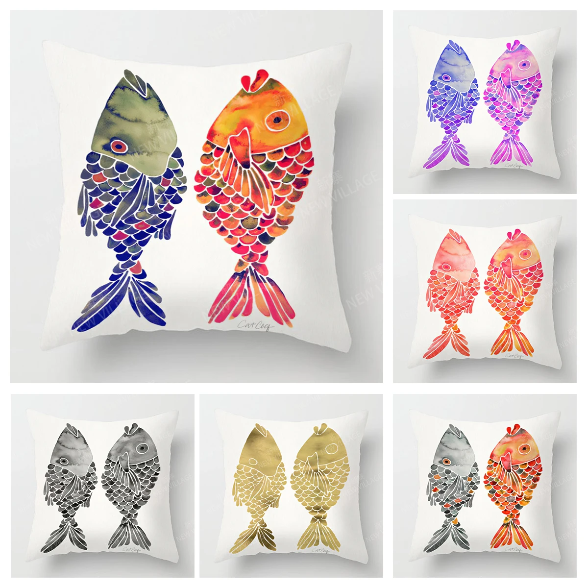 Modern Decorative Cushion for Home Colorful Two Fish Living Room Decor Throw Pillow Cover 45*45 children 40x40cm 60x60cm 45x45cm