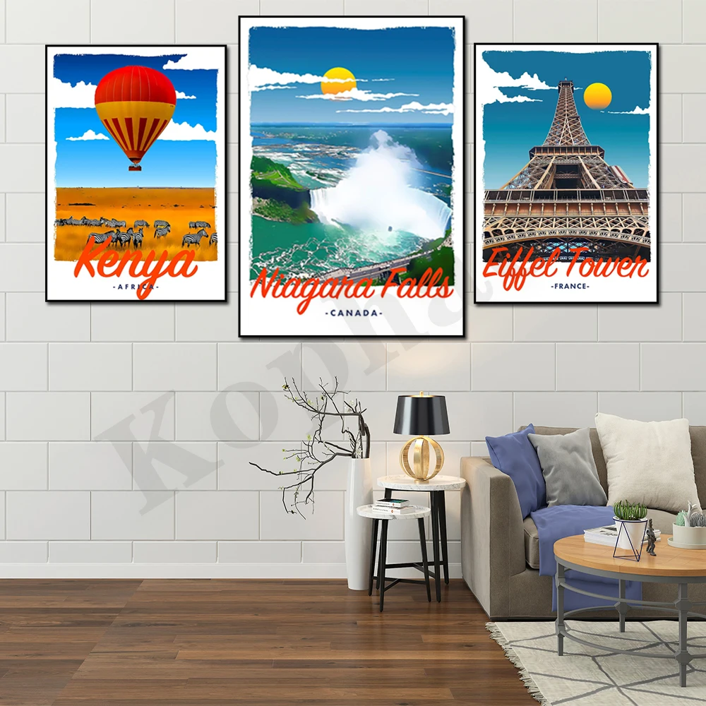 Niagara Falls Kenya Riviera Maya France Crete Luxor Andalusia La Concha. City Travel Scenery. Home Wall Decor Canvas Painting