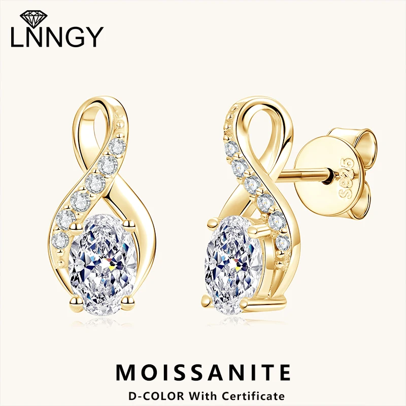 Lnngy Oval Cut Moissanite Infinity Earrings Solid 925 Sterling Silver Stud Earring For Women Pendientes Oorbellen Jewelry Gift