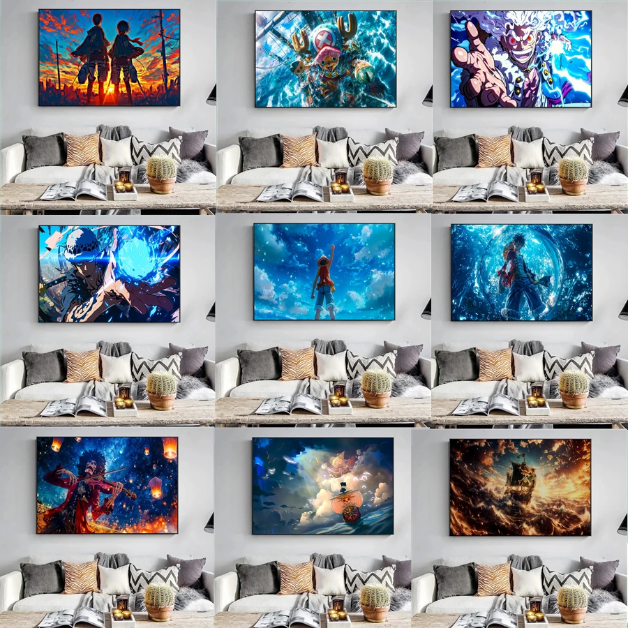 Bandai Anime One Piece Luffy Sanji Nami Poster HD Printed Canvas Painting Suitable for Bar Home Wall Corridor Picture Decoration