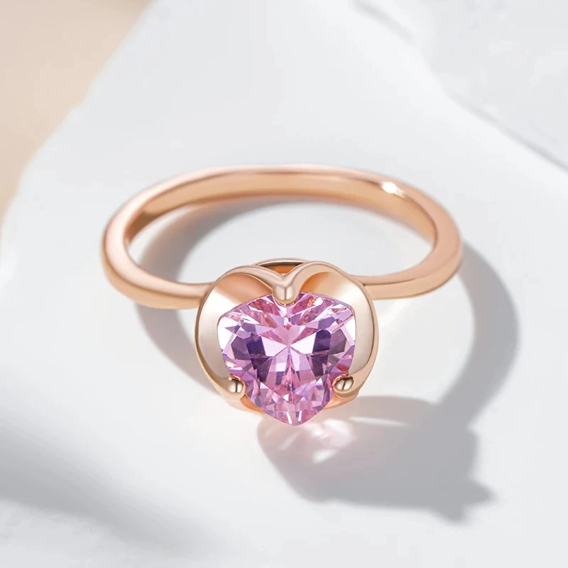 Wbmqda Geometric Pink Stone Ring For Women 585 Rose Gold Color Wedding Party Shiny Jewelry Accessories