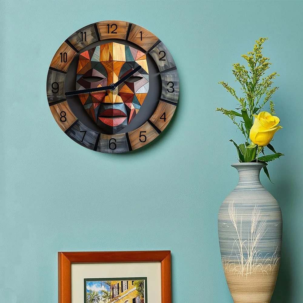 Aluminum Wall Clock With African Mask Design - Diy, Spring & Easter Decor For Entrance digital wall clock modern design