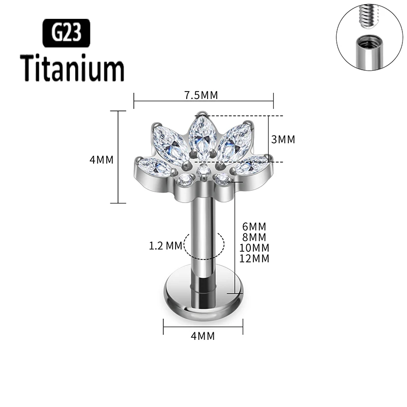 G23 Titanium Ear Tragus Cartilage Helix Daith Piercing Stud Earrings for Women Internal Thread Labret Piercing Jewelry Lip Rings