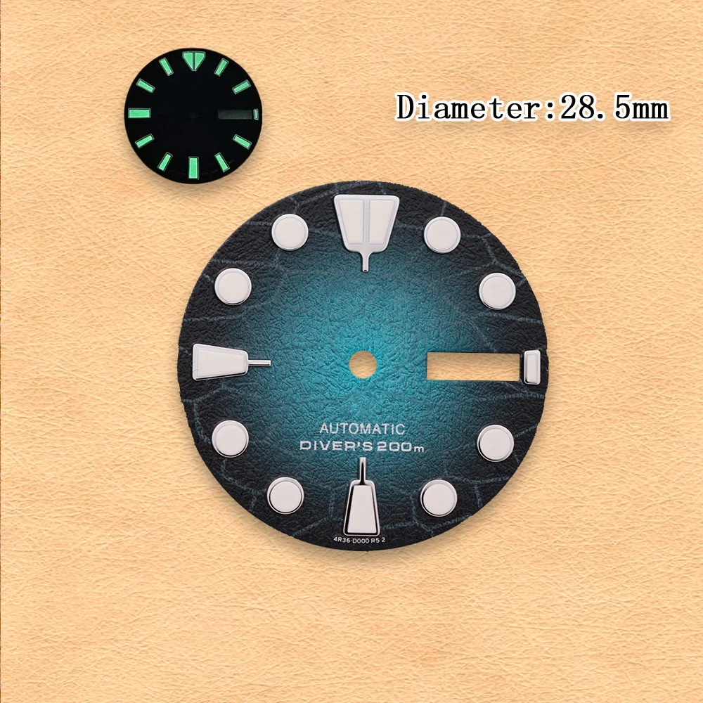28.5mm S Dial SK007 diver's automatic dial No Hands  Fit NH36 Movement C3 Green Luminous Watch Modification Accessories