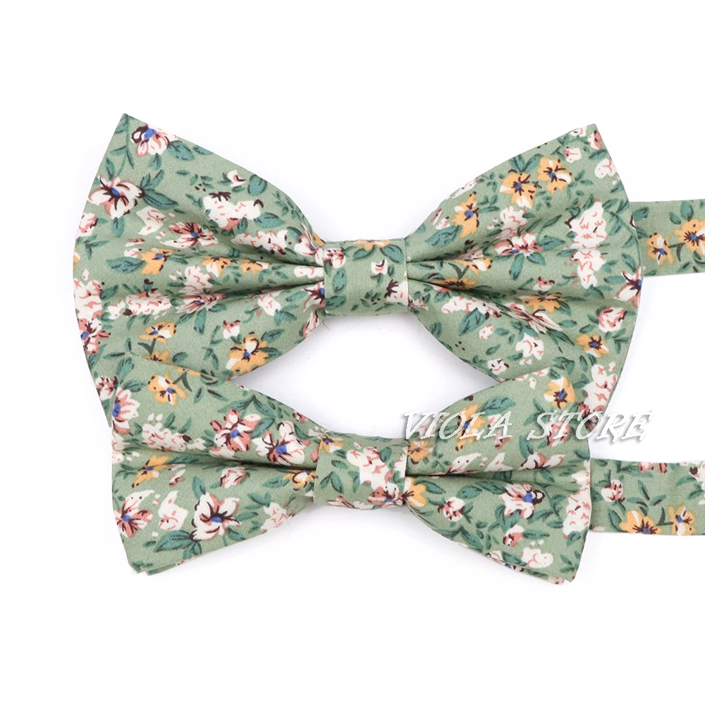 New Floral Printed Parent-Child Bowtie Set 100% Cotton Green Kids Pet Men Butterfly Party Dinner Wedding Cravat Gift Accessory