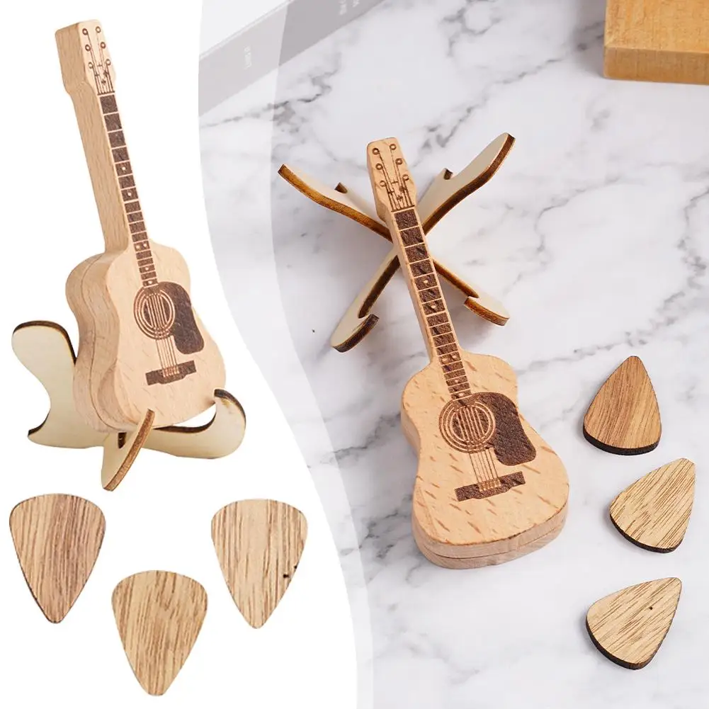 Wooden Acoustic Guitar Pick Box With Stand Smooth Edge Storage Picks Handcrafted Container Portable Burr-free Guitar B8g0