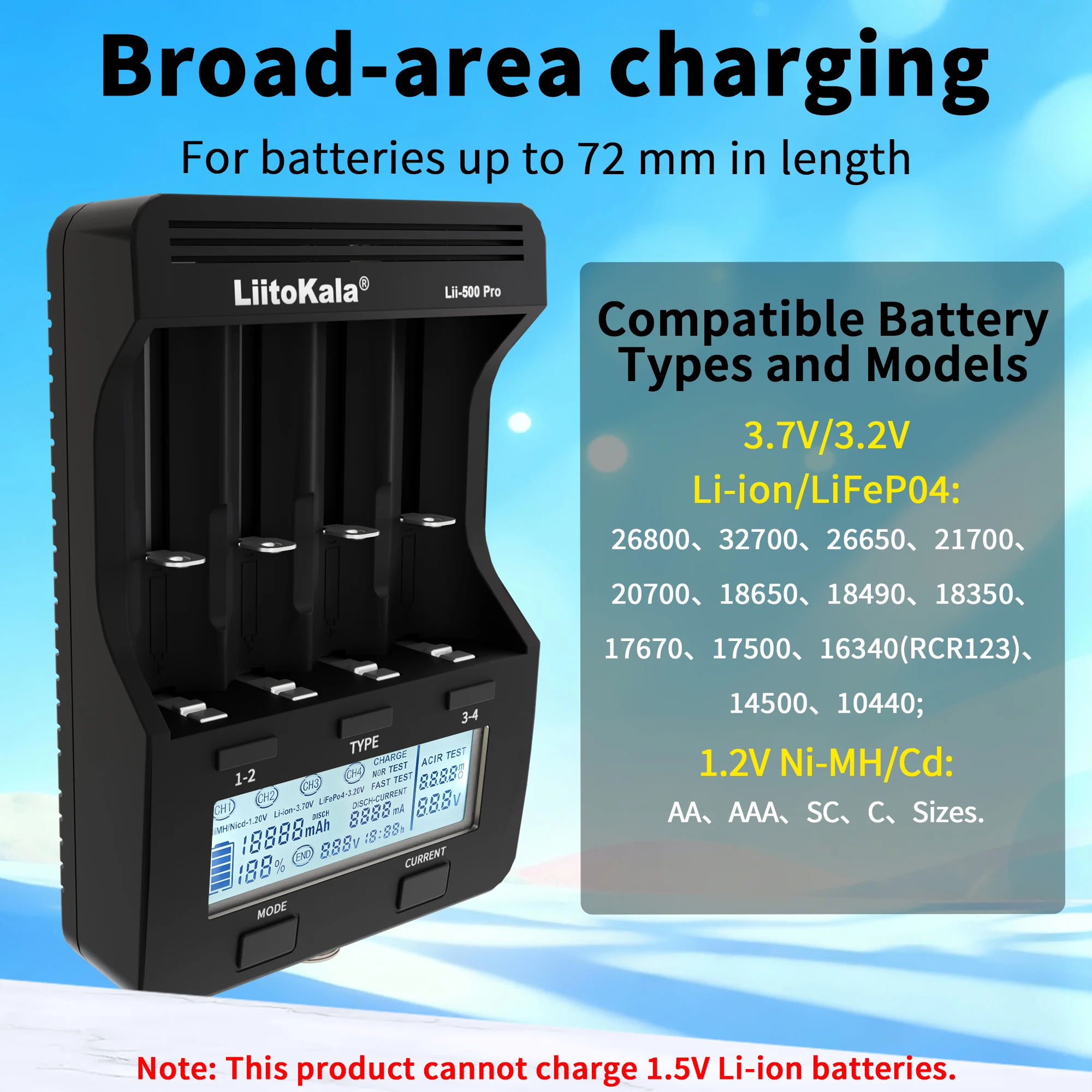 LiitoKala Lii‑500 Pro Smart Battery Charger 4‑Slots IR Tester LCD Display Charge Discharge Capacity Test For 21700 18650 26650 1