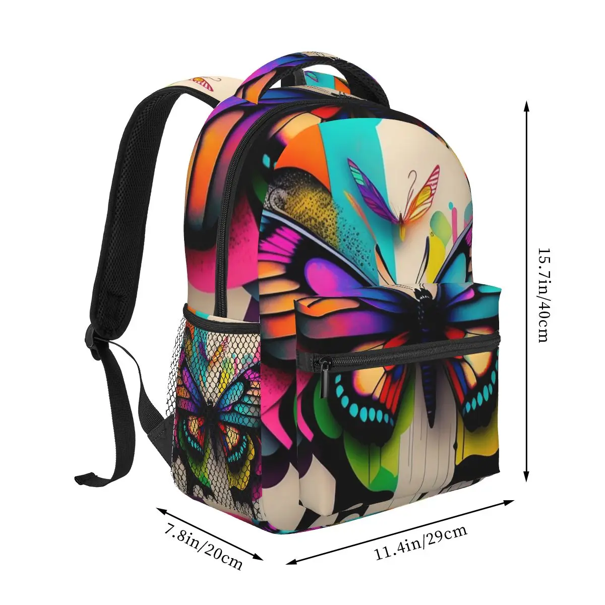 Vibrant Graffiti Butterfly Design Backpack Student Boys Girls BookBag Children School Bag Laptop Shoulder Bags for Men Women