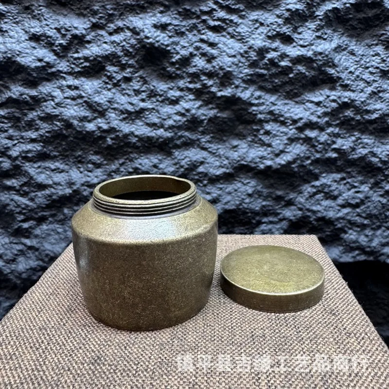 Brass Small Portable Travel Tea Box On-the-Go Toothpick Sealed Jar Storage Threaded Powder Canister