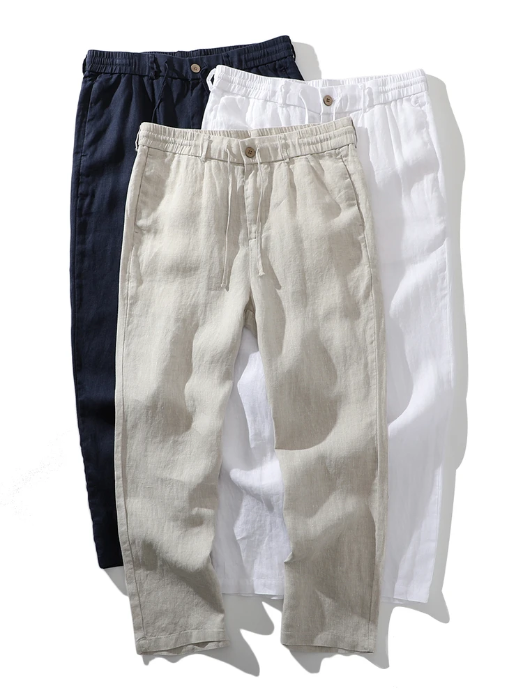 High-End Japanese Style Men's Linen Casual Pants Breathable Moisture-Wicking Loose Straight Leg Summer Long Trousers