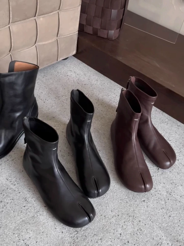 Neue Rindsleder Herbst und Winter Split Toe Nach Zipper Stiefel Mode Niedrigen Absatz Stiefeletten für Frauen Heißer Verkauf – Detail 5