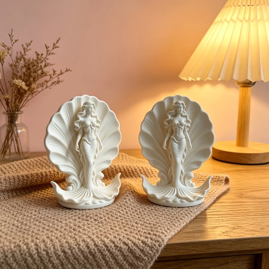 Seashell Ocean Goddess Statues 3D Printed Seaside Anthropomorphic Water Creature Figurines Desktop Ornament DIY Model Home Decor