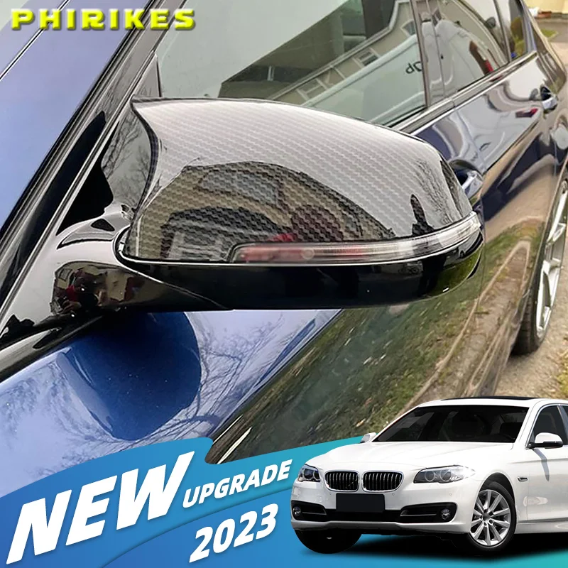 Coques de rétroviseur pour BMW Série 5, F10, F11, Lci 2014-2017, Remplacement des capuchons, Vue arrière latérale, Fibre de carbone, Noir brillant
