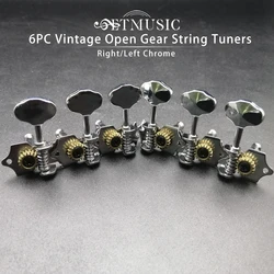 Vintage Open Gear String Tuners, Tuning Pegs Key, Cabeça de máquina para guitarra acústica, relação de engrenagem 18:1, 6pcs