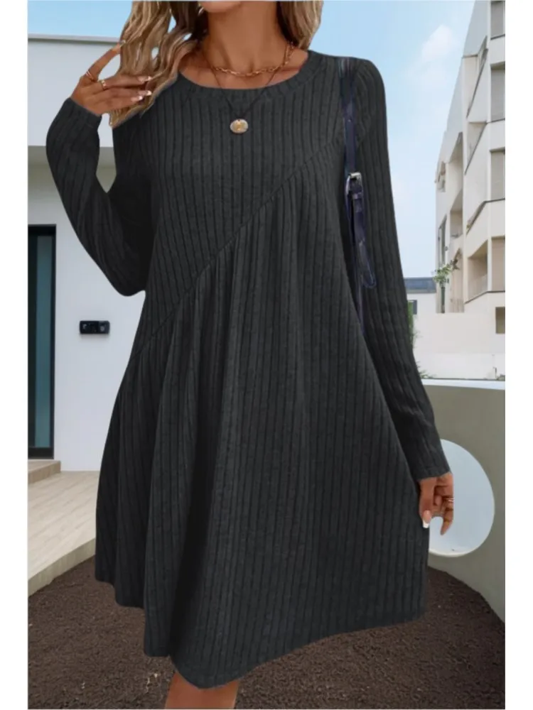 เดรสไหมพรมแฟชั่นสำหรับผู้หญิง แขนยาว คอกลม สไตล์ลำลอง ทรงหลวม สไตล์โบฮีเมียน เหมาะสำหรับวันหยุด เสื้อผ้าผู้หญิง Y2k รุ่นใหม่