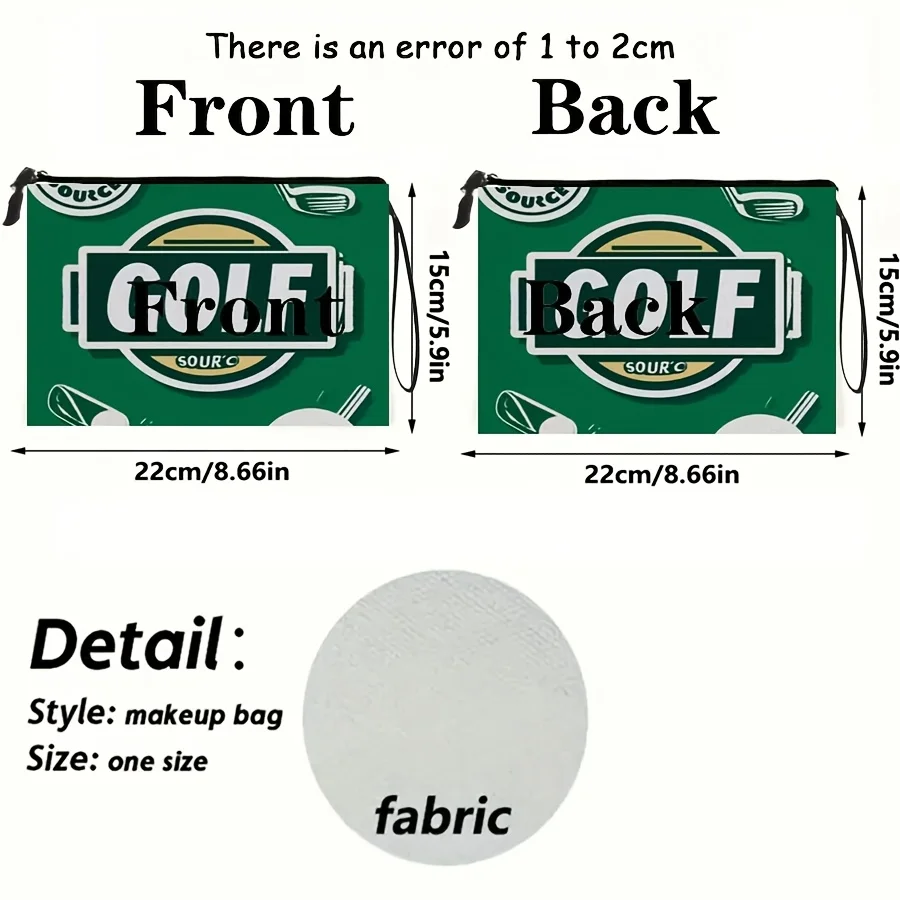 Green Golf Themed Makeup Toiletry Bag Suitable Men and Women Travel with Wrist Strap Zipper Closure Sporty Storage Pouch for Gym