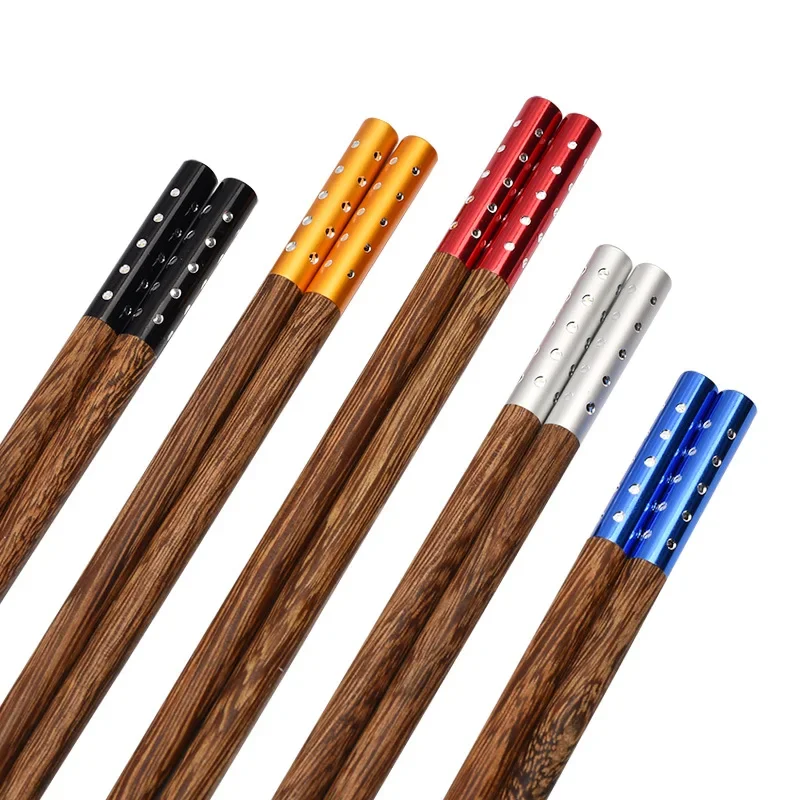 Reusable Natural Wooden Chopsticks High Quality Handmade Japanese Sushi Food Sticks with Metal Tips Without Lacquer Chopsticks