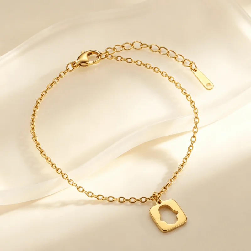1Pcs high-quality stainless steel anti-allergic Golden anklet, cross chain + Fati guardian card, simple and elegant, women's ank