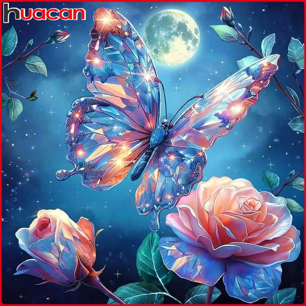 Huacan Diamantgemälde, Schmetterling, Rose, Diamantmosaik, Tier, neue Kollektion 2025, dekorative Gemälde