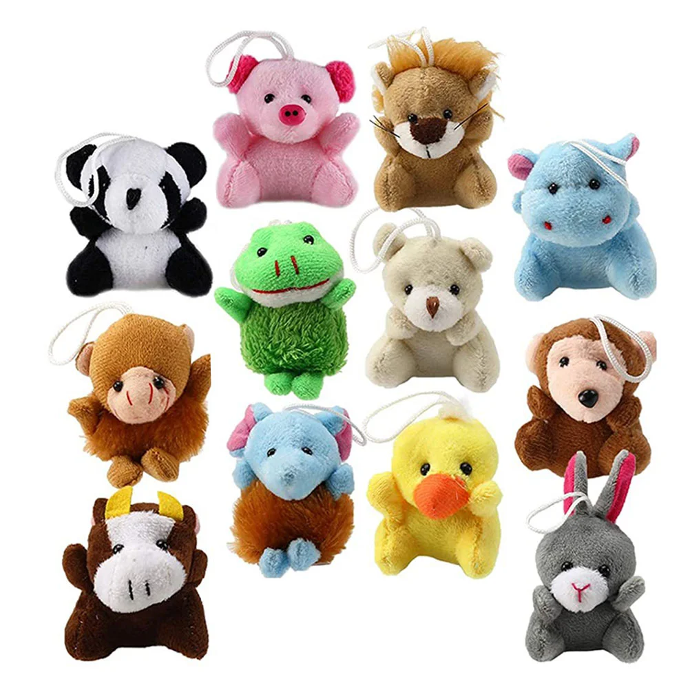 

12 Pcs Plush Toy Pendant Keychain Jungle Animal Cartoon Filling Ring Pp Cotton Stuffed Ornament Mini