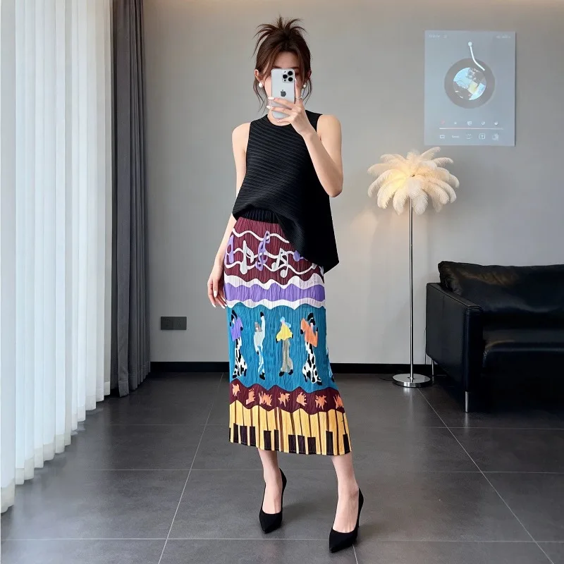 Miyake Pleated Original Skirt 2026 Summer New Pleated Slim Fit Casual Fashion Printed Elegant Comfortable Printed Skirt Pleat