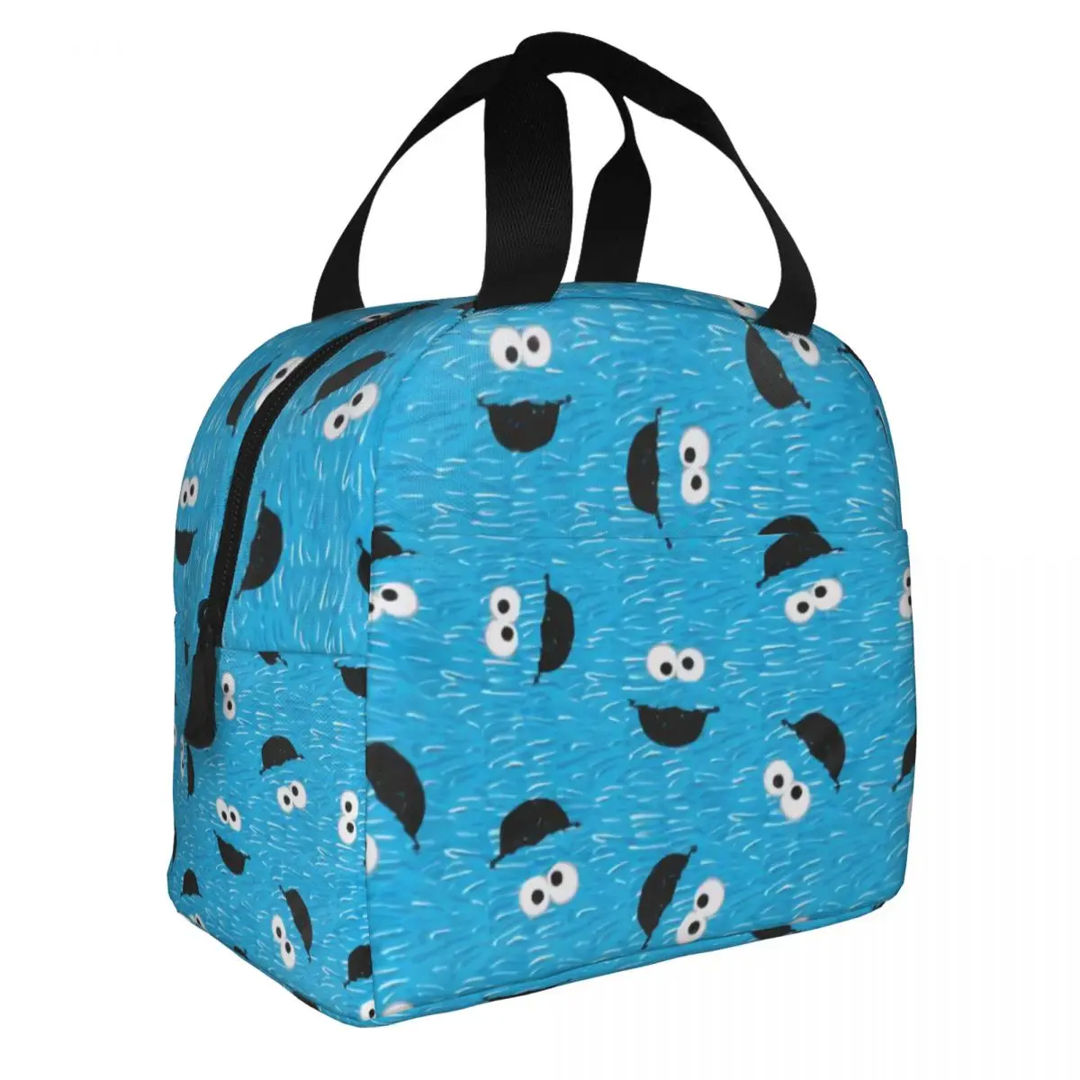 Custom Funny Happy Cookie Monster Cartoon Sesame Street Insulated Lunch Tote Bag for Women Portable Thermal Cooler Bento Box