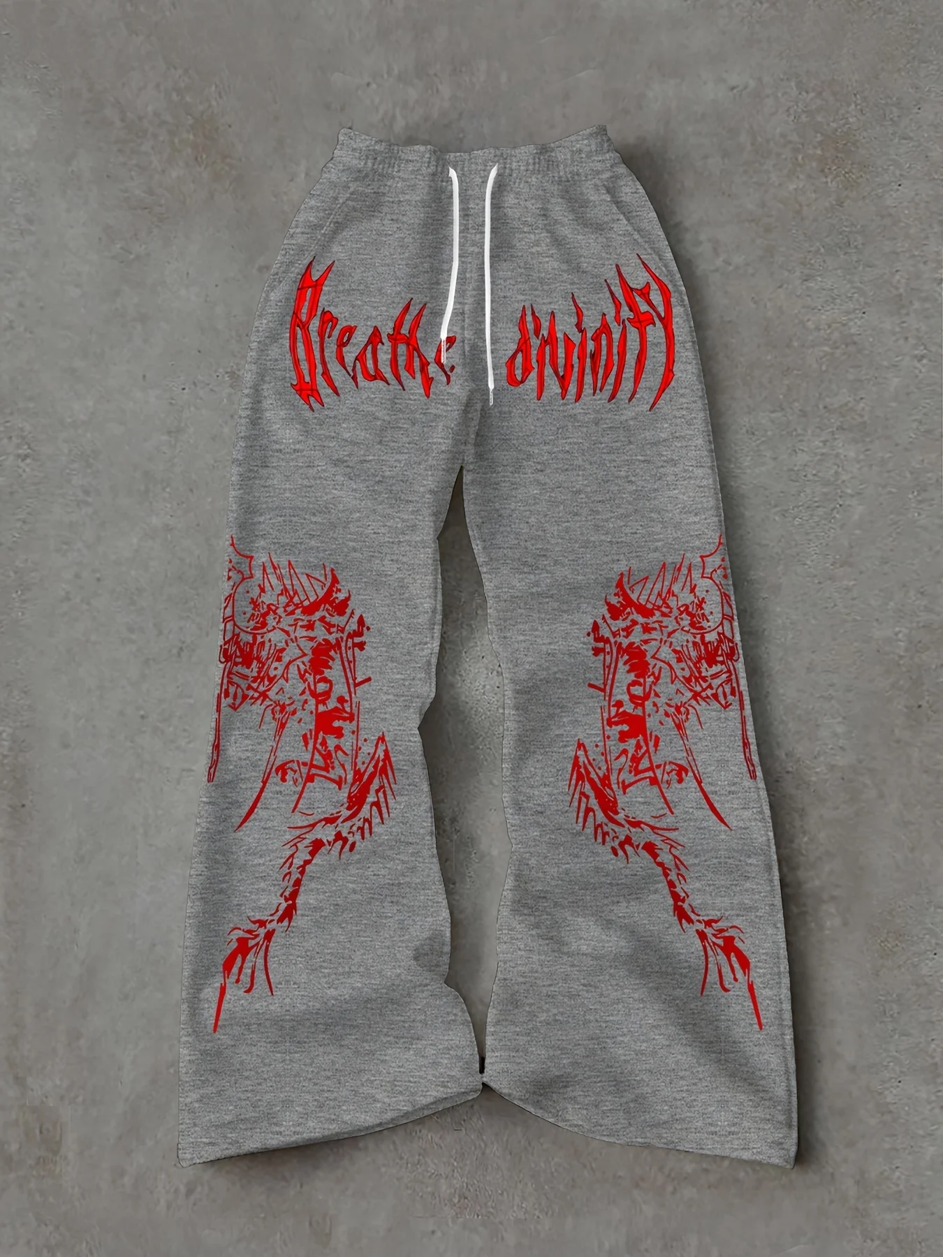 Men Gothic Vertical Graphic Wide Leg Sweatpants Drawstring Loose Straight Baggy Y2K Dark Punk Streetwear Pants.