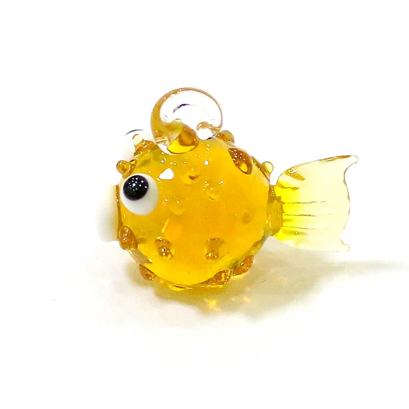 2pcs Ocean Marine Animals Globefish Mini Figurine Glass Pendant Cute Puffer Fish Tiny Statue Ornament Aquarium Decor Accessories