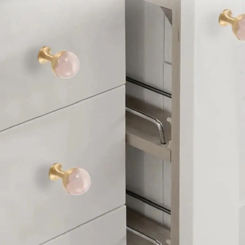 Nordic Style Brass White Single Hole Door Handle Natural Stone Round Furniture Wine Cabinet Drawer Shoe Cabinet Small Handle