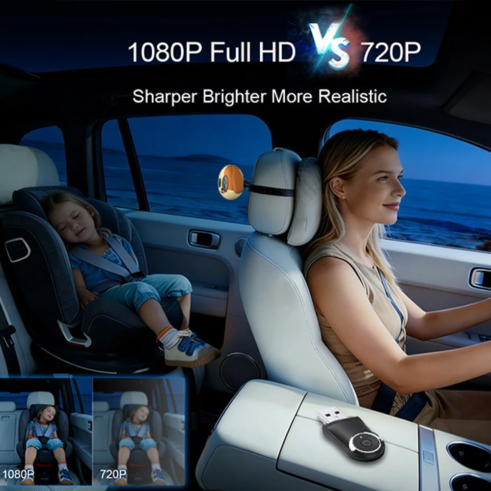 Cabin Care Wireless CarPlay Adapter Baby Car Camera 1080P HD 150° Wide-angle Night Vision Backseat Monitor for 98% Car