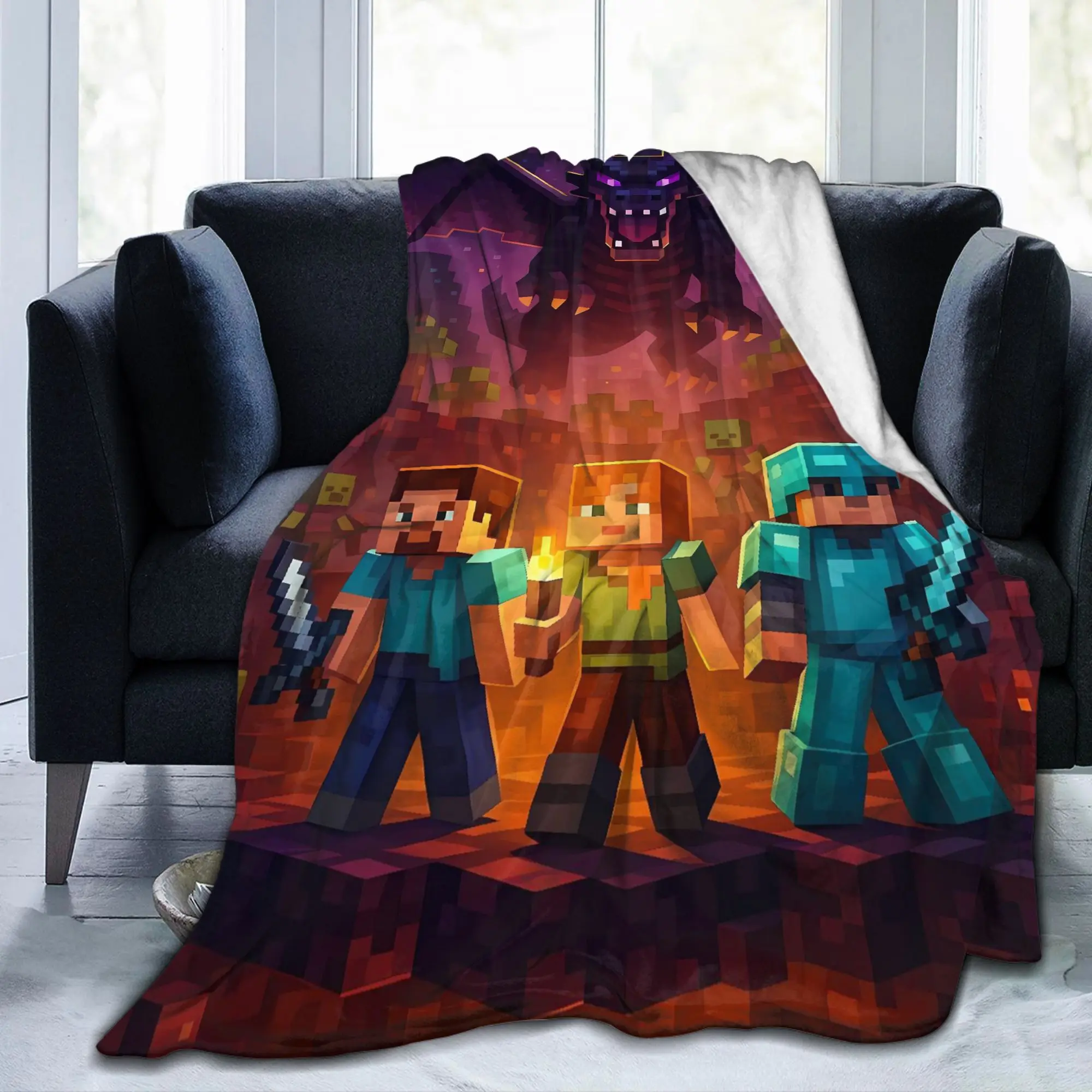 Game M-Minecrafts Flannel Blanket  Warm Soft Throw Blanket for Outdoor Decorative Fluffy Bedspread Sofa Bed Cover