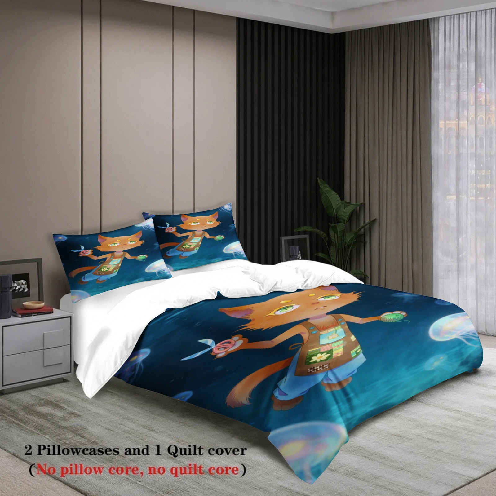 Blue Bedding Set Softville Cozy Town Cute Fern the Quilt Fox With Duvet Cover & Pillowcase For Children's Bedroom Decor