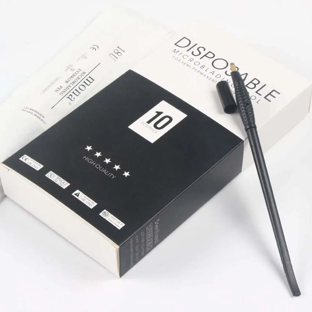 2/100pcs 2 in 1 Black 18U 0.18mm +5RL Disposable Microblading Tools Microblading Pen Microblading Supplies Eyebrow Tattoo Blades