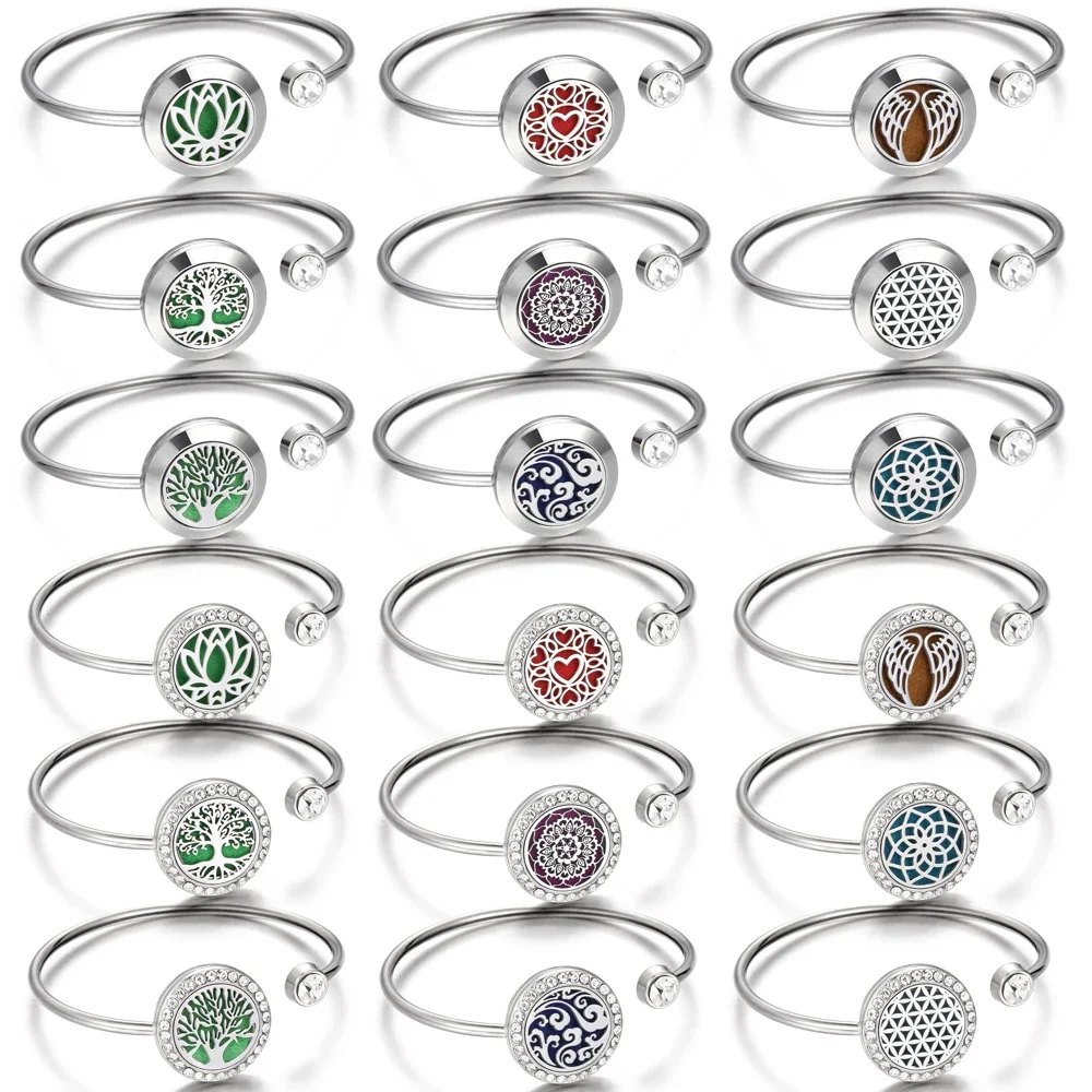 10PCS Crystal Aromatherapy Bracelet Bangle Diffuser Jewelry Tree of Life Perfume Essential Oils Diffuser Aroma Locket Bracelet