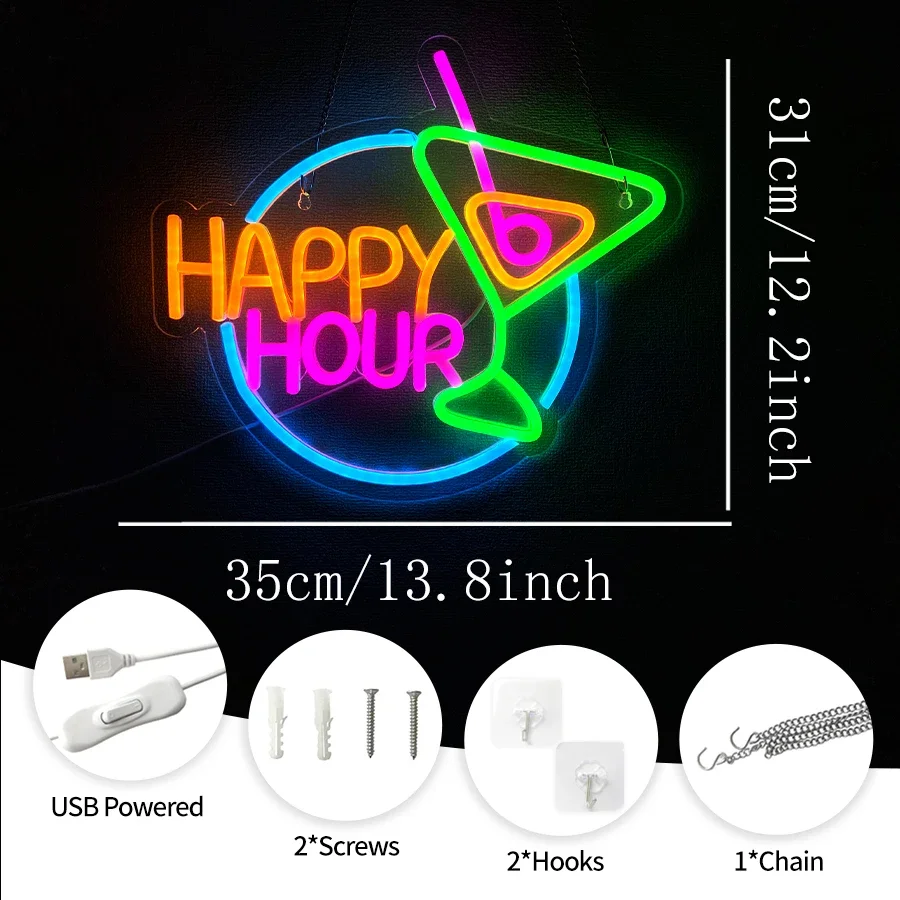 Cartel Led Light Name Cocktail Bar Neon Letters Color Usb Happy for Room Hour Family Sign Beauty Icon Powered Used Salon Club