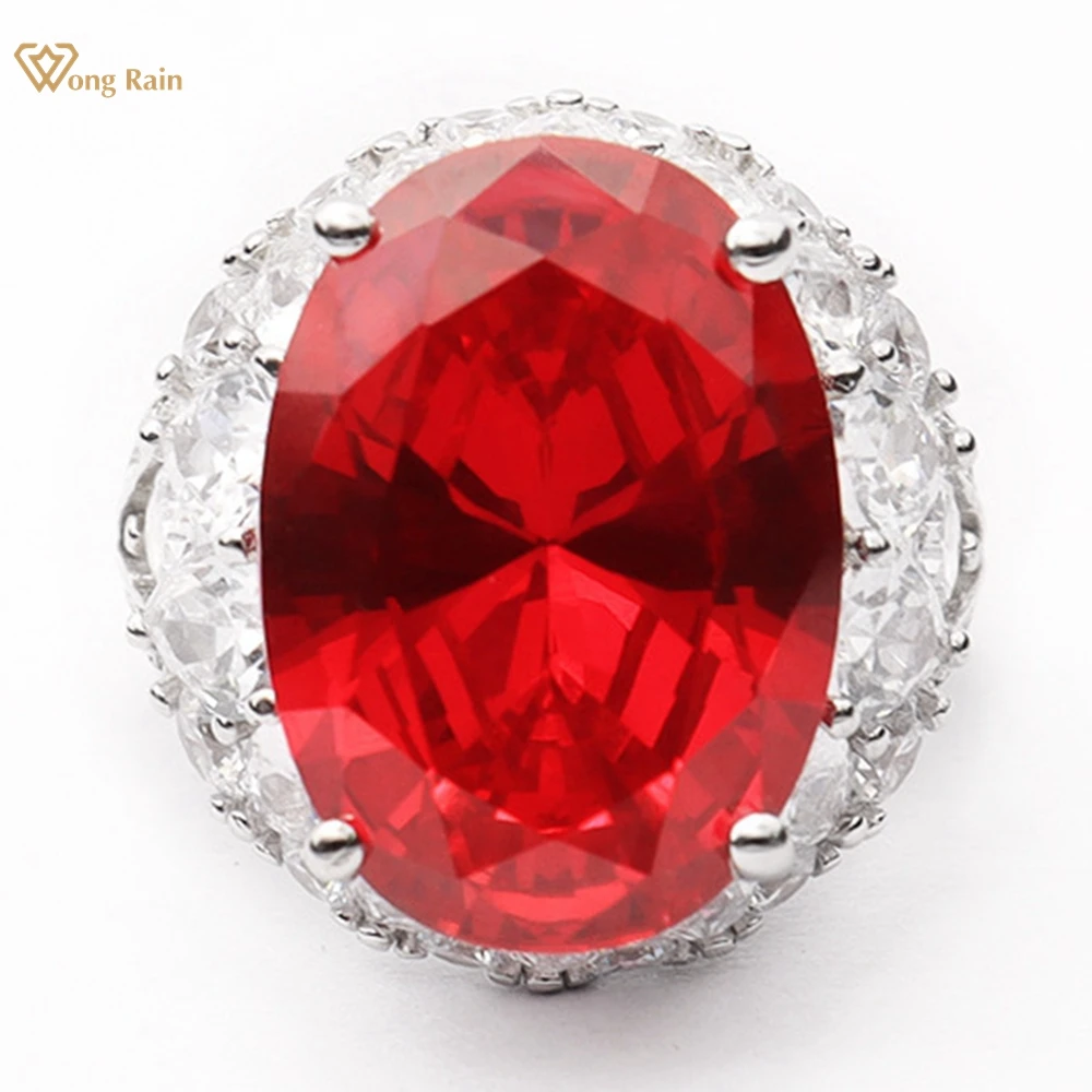 

Wong Rain Classic 100% 925 Sterling Silver Oval Cut Ruby High Carbon Diamond Gemstone Ring for Women Jewelry Anniversary Gifts