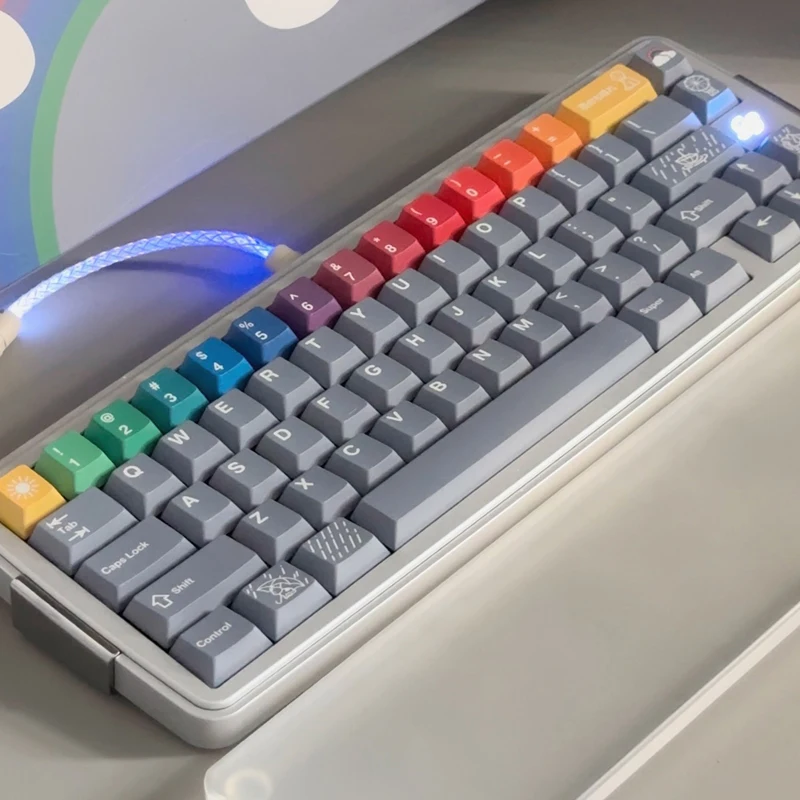 คีย์แคป FBB โปรไฟล์ Cherry สีรุ้ง คีย์แคป PBT สำหรับสวิตช์ Cherry MX คีย์บอร์ดแบบกลไก คีย์แคป DIY ปรับแต่งได้ หนา 1.7 มม.