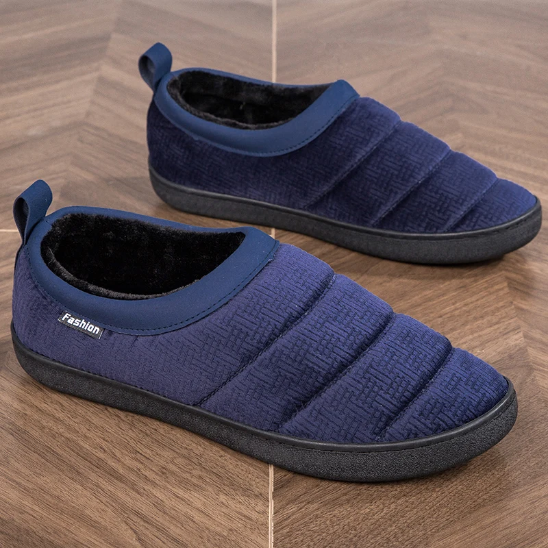 Inverno feminino masculino chinelos de algodão forro de pelúcia manter quente interior baixo superior sapatos de algodão à prova de frio antiderrapante deslizamento em sapatos tamanho 36-47