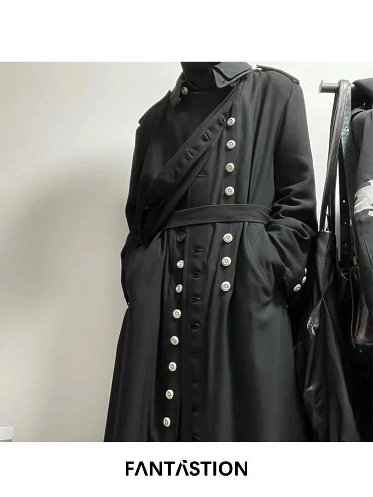 

FANTASTION Original Design Double-layer coat trench coat Silver buttons jackets long overcoat unisex Casual Fashionable jackets