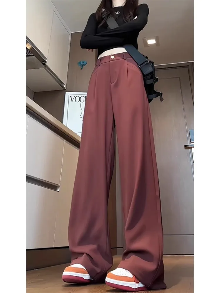 

Casual Men's Autumn Pants High Waist Straight Leg Red Angora Suit Casual Cool Sle American Leisure Long Trousers