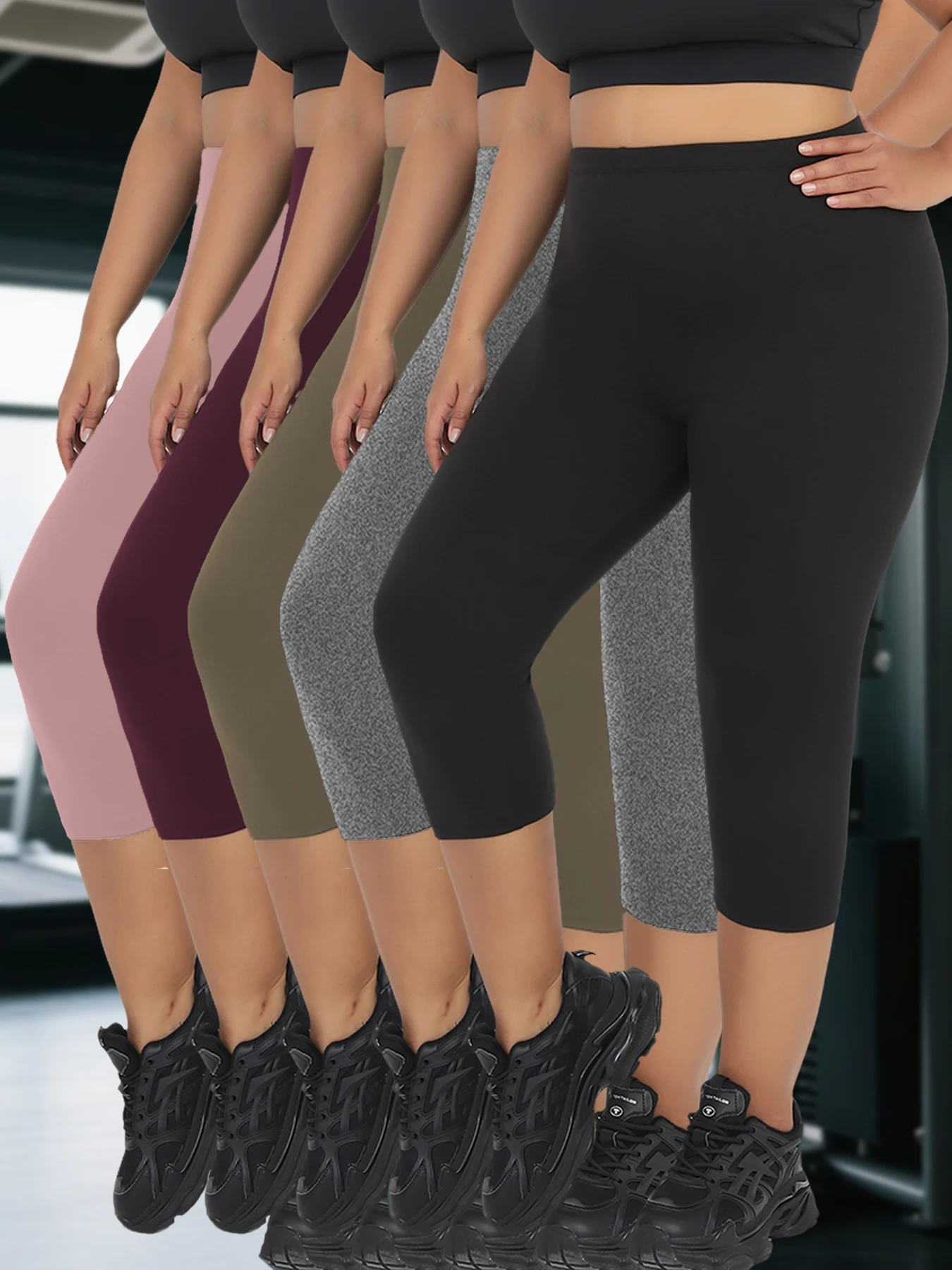 

Большие размеры, 5-пакет, супермягкие капри для женщин, без прозрачных тренировок, бега, йоги, спортивные леггинсы для бега