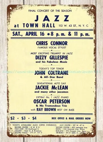 1960 Dizzy Gillespie-John Coltrane Town Hall Concert metal tin sign mancave s