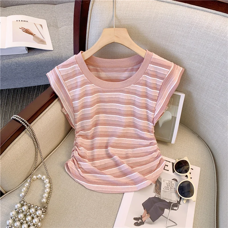 

Elegant Women's Fashion Sun Protection Shirt Regular Sleeve Breathable Short Length round Neck Cut Label Chic Shoulder Design