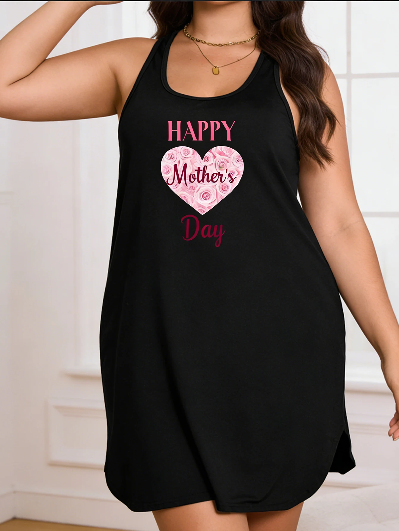 

Large-size lady's Mother's Day printed sleeveless dress - Soft and casual, machine washable all seasons, round neck design