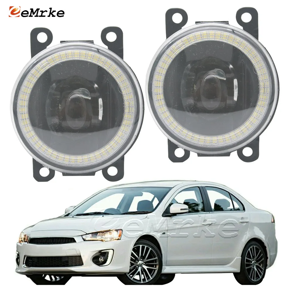 LED Fog Lights for Mitsubishi Lancer GT Lancer ES Sport Lancer X 2016 2017 2018 Angel Eye DRL Daytime Running Lamp with Lens