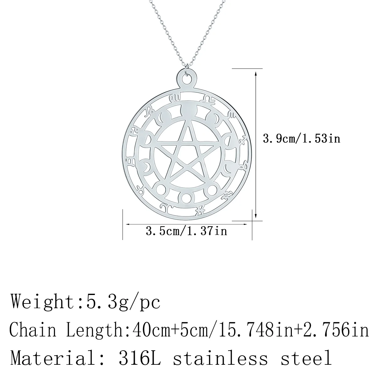 Edelstahl Pentagramm Mondphase heid nische Halskette heid nische Wicca Schmuck Verschlüsse lung Amulett Penta cle Tierkreis Halskette