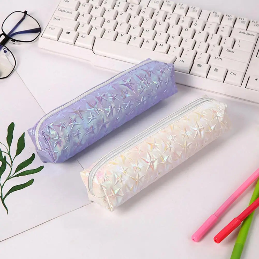 Pencil Bag with Zipper Large Capacity Wear Resistant Exquisite Pattern Bright Colored Pen Pouch Stationery Container