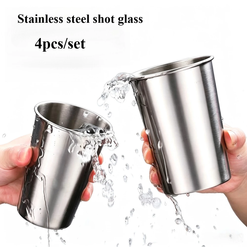 Juego de 4 Vasos de Acero Inoxidable, Mini Vasos para Whisky, Juego de Vasos Portátiles para Viajes, Campamentos, Picnic y Cocina