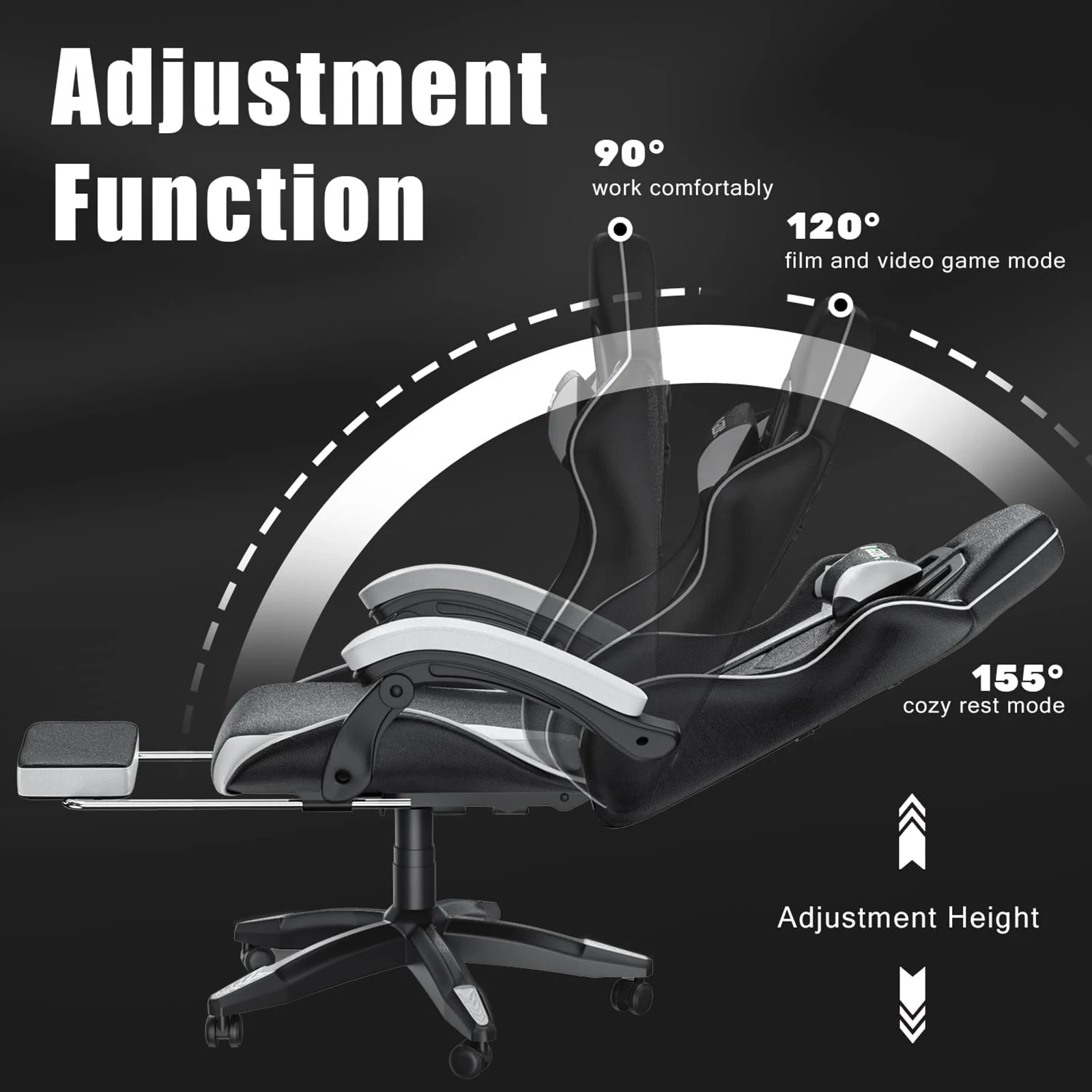 Bigzzia Gaming Chair with Footrest Gamer Chairs Ergonomic with Lumbar Cushion Chair Height Adjustable Office Chair for Home